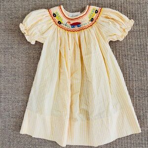 Rosalina Baby Boutique Yellow Gingham Smocked Bishop Dress Size 18 Months